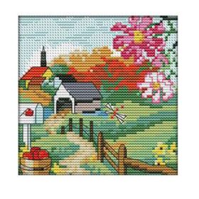 11CT Stamped Cross Stitch Kits DIY Embroidery Kits Living Room Wall Decor Seasonal Countryside Autumn Landscape, 7x8inch