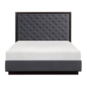 Modern Bedroom Furniture Charcoal Finish 1pc Queen Bed Tufted Headboard Fabric Upholstery Nailhead Trim Stylish Bed