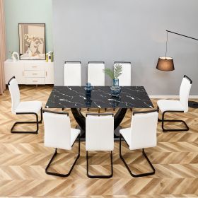 Table and chair set, modern dining table, patterned table top and black MDF table legs, soft and comfortable dining chair, perfect for dinner