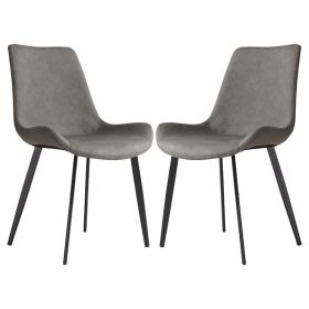 2 PCS Faux Leather Dining Chairs, Mid Century Modern Leisure Upholstered Chair with Metal Legs for Kitchen Living Room Grey