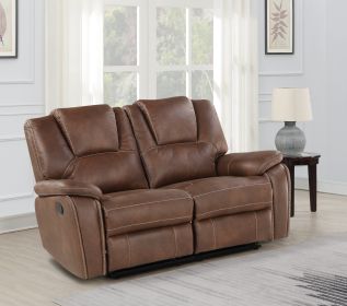 Katrine - PU Manual Reclining Loveseat - Chestnut Brown