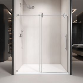 62'' - 66'' W x 76'' H Single Sliding Frameless Shower Door With 3/8 Inch (10mm) Clear Glass in Chrome