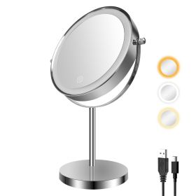 8-inch Makeup Mirror with Lights, Double Sided 1X/10X Magnifying Mirror, 3 Color Lighting Dimmable Vanity Mirror with 360Â° Swivel