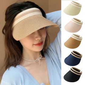 Summer Woman Sun Hats Female Outdoor Visor Caps Hand Made Straw Cap Casual Shade Hat Empty Top Hat Fishing Vacation Beach Caps (Color: Blanco)