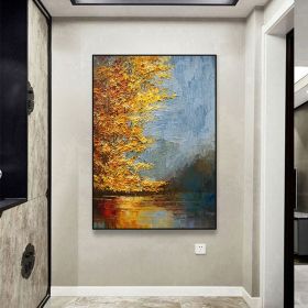 Handmade Oil Painting River Landscape Painting Original Oil Painting on Canvas Autumn Painting Trees Wall Art Boho Wall Decor Home Decor Bedroom Decor (Style: 01, size: 150x220cm)