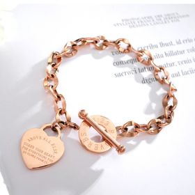 Bracelet Bible Verse Prayer Proverbs 4:23 Love Stainless Steel Link Chain with Heart Charms Bracelet for Women (Color: rosegold)