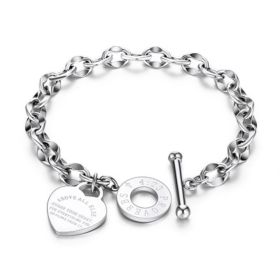 Bracelet Bible Verse Prayer Proverbs 4:23 Love Stainless Steel Link Chain with Heart Charms Bracelet for Women (Color: Silver)