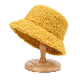 2021 Women's Harajuku Bucket Hat Solid Color Women Men Fishing Fisherman Hats Autumn Winter Lamb Wool Outdoor Warm Panama Cap (Ships From: China, Color: Yellow)