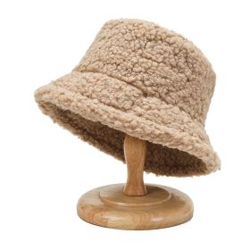 2021 Women's Harajuku Bucket Hat Solid Color Women Men Fishing Fisherman Hats Autumn Winter Lamb Wool Outdoor Warm Panama Cap (Ships From: China, Color: Khaki)