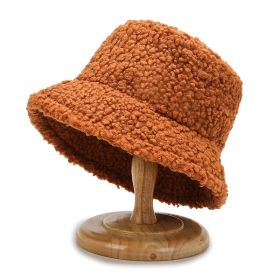 2021 Women's Harajuku Bucket Hat Solid Color Women Men Fishing Fisherman Hats Autumn Winter Lamb Wool Outdoor Warm Panama Cap (Ships From: China, Color: Orange)