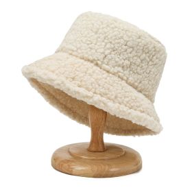 2021 Women's Harajuku Bucket Hat Solid Color Women Men Fishing Fisherman Hats Autumn Winter Lamb Wool Outdoor Warm Panama Cap (Ships From: China, Color: Beige)