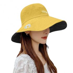 Bucket Hats Women Men Fishing Caps Reversible Double Sided Daisys Embroidery Sun Protection Hat Fisherman Cap (Color: Brick Red)