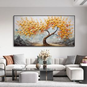 Hand Painted Tree Texture Landscape Painting Modern Tower Tree Canvas Oil Art Living Room Decor Orange Autumn Wall Mural Bedroom Wall Decor Warm (size: 40x80cm)