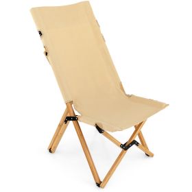 Bamboo Folding Camping Chair with 2-Level Adjustable Backrest (Color: Natural)