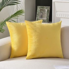 Krifey Throw Pillow Covers Velvet Decorative Square Pillowcase Soft Cushion Case for Summer Couch Bedroom 18x18 Inch Lemon Yellow, Pack of 2 (Color: Lemon Yellow, size: 22x22 Inch(Pack of 2))