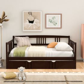 Full Size Daybed Wood Bed with Twin Size Trundle (Color: Espresso)