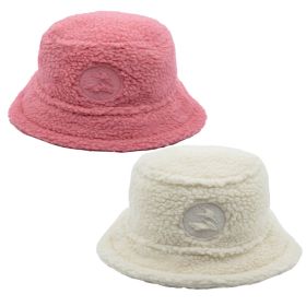 Cute Sherpa Bucket Hat Women Warm Plush Furry Fleece Fisherman Bucket Hat Chunky Fishing Cap 2 Pack (Color: Pink/Off White)