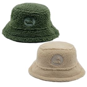 Cute Sherpa Bucket Hat Women Warm Plush Furry Fleece Fisherman Bucket Hat Chunky Fishing Cap 2 Pack (Color: Green/Ivory)