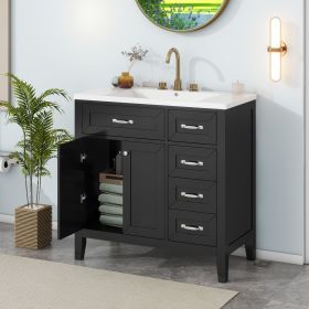 36' Bathroom Vanity with Sink Combo;  White Bathroom Cabinet with Drawers;  Solid Frame and MDF Board (Color: Black)